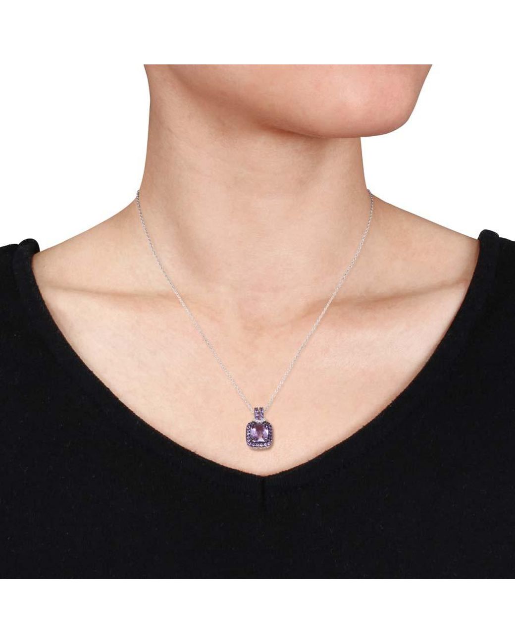 Amour Purple 3 Ct Tgw Emerald Cut Amethyst And Diamond Accent Pendant With Chain for men