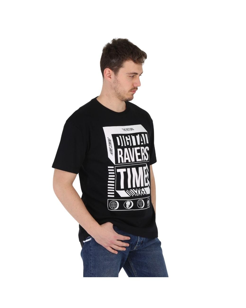 Roberto Cavalli Black Digital Ravers Print Cotton T-Shirt for men