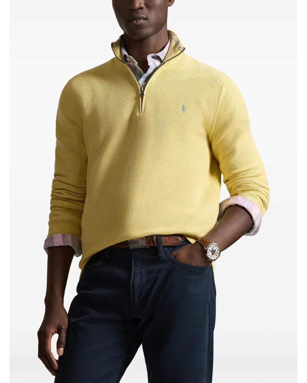 Polo Ralph Lauren Yellow Mesh-Knit Quarter-Zip Jumper for men