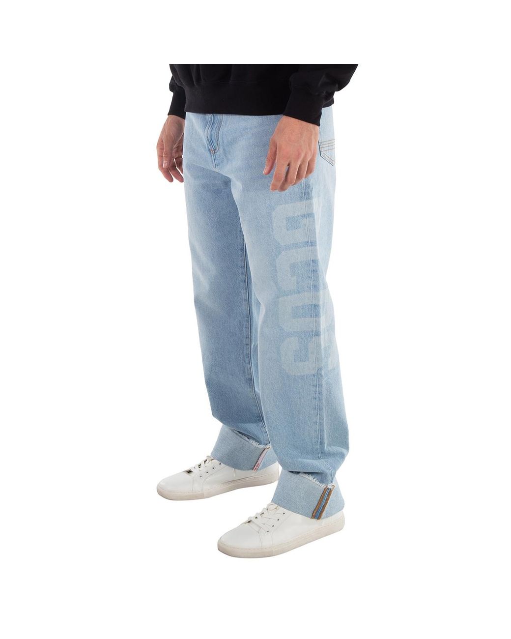 Gcds Blue Relaxed Laser Cotton Denim Logo Trousers for men