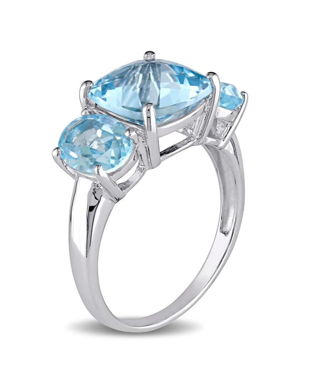 Amour Blue 8 2/ Ct Tgw Cushion Cut Topaz 3-Stone Ring for men