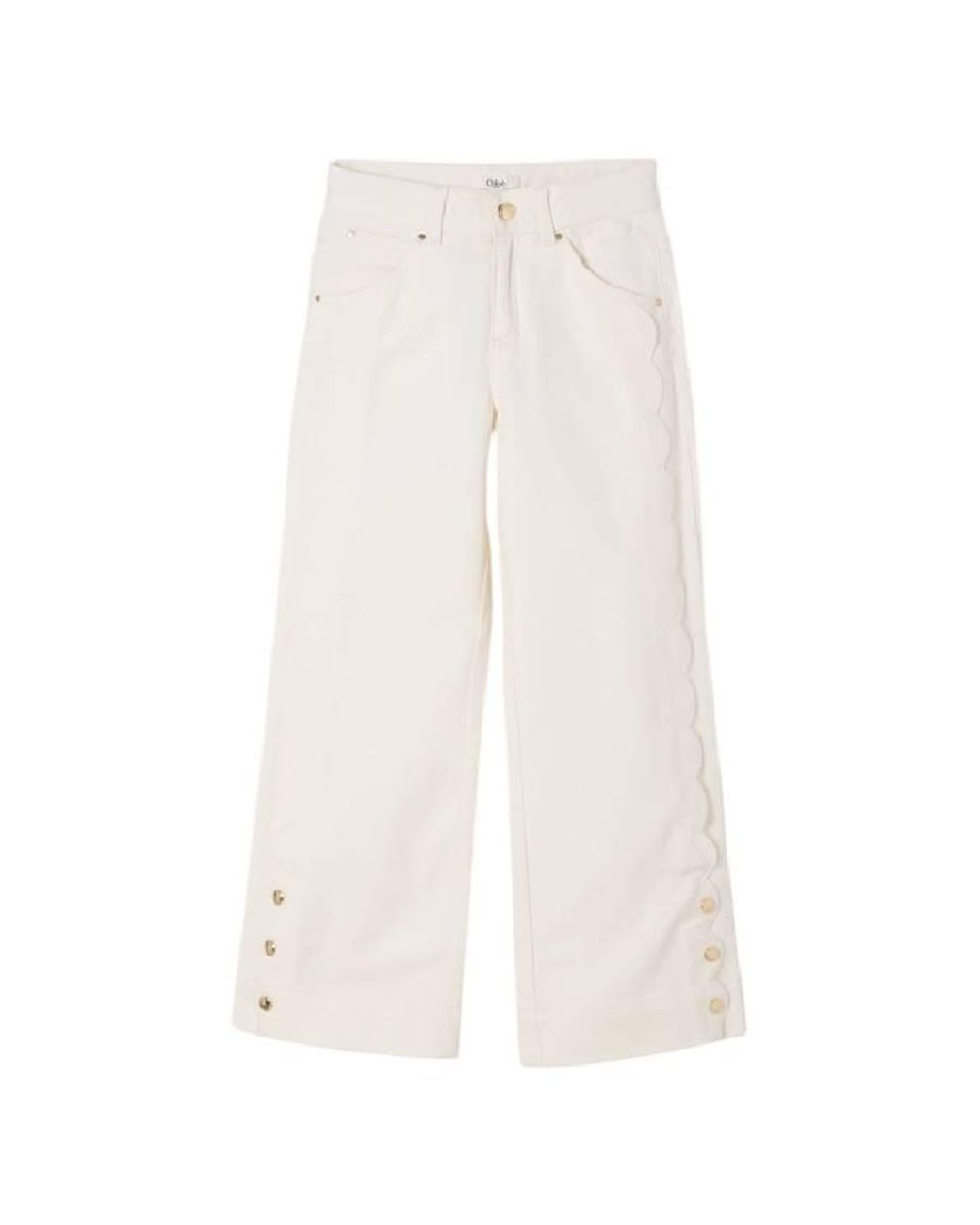 Chloé White Logo Patch Stud Bottoms Denim Pants