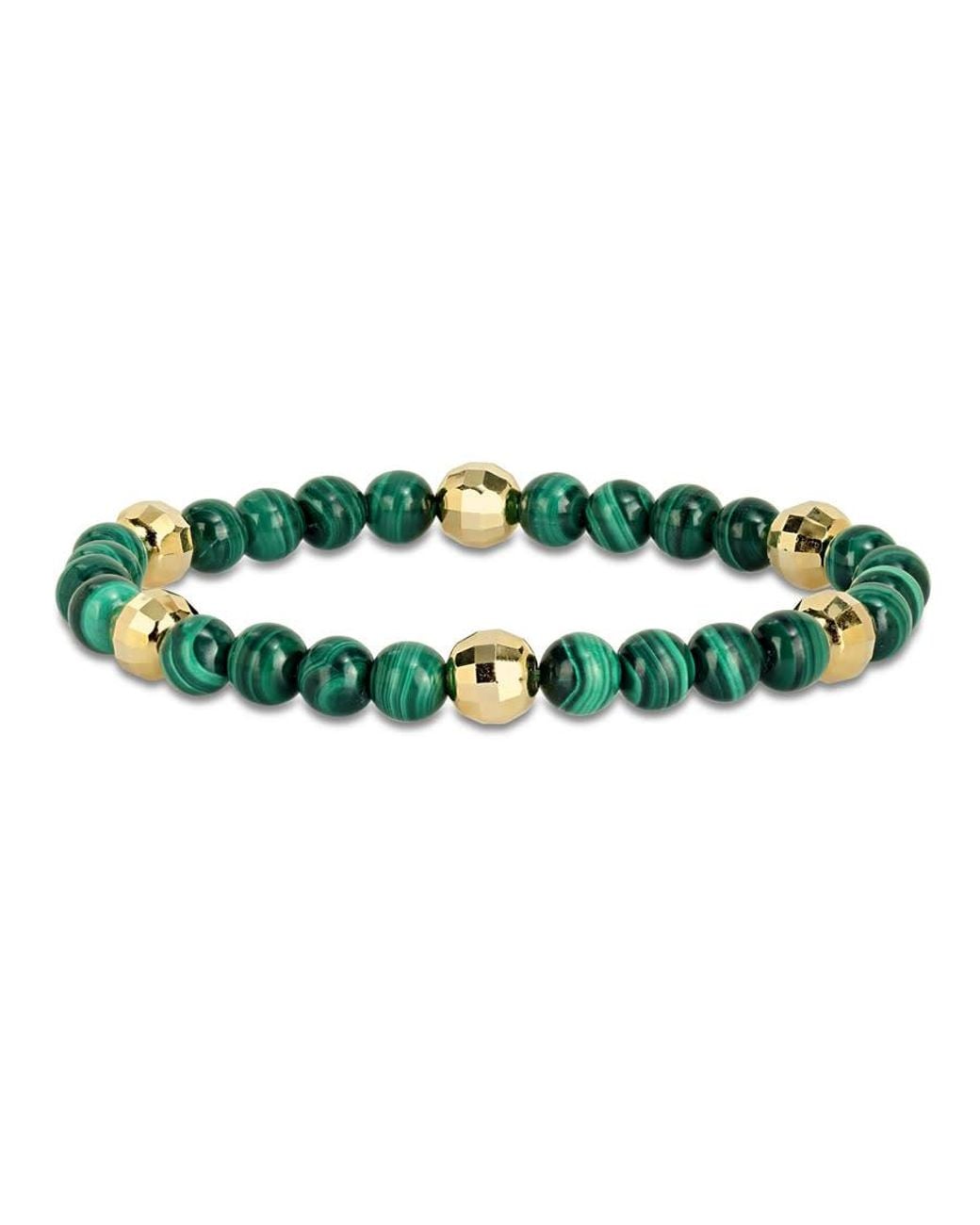 Amour Green 19 1/5Ct Tgw Malachite Plated Sterling Stretchable Bead Bracelet for men