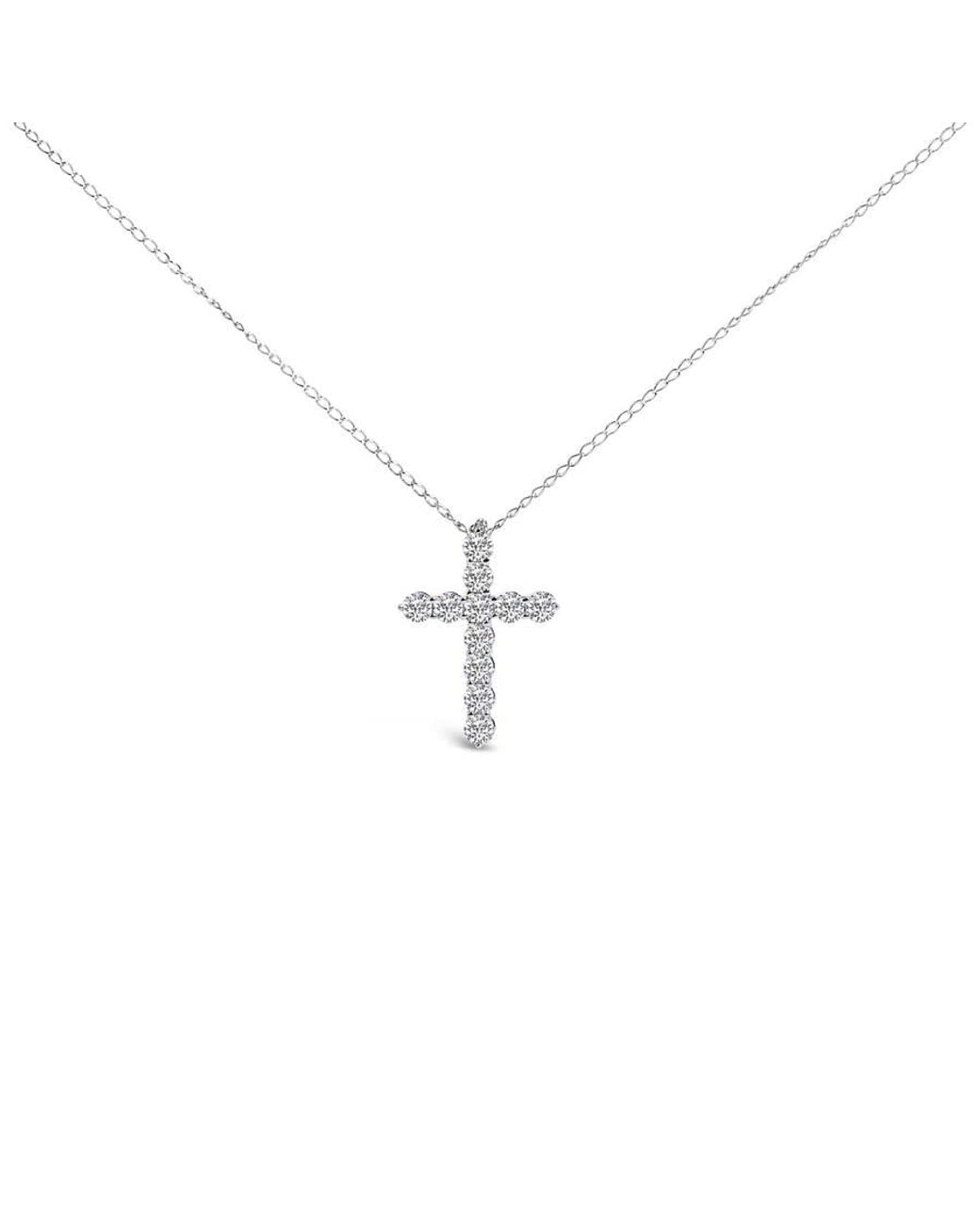 Haus of Brilliance Metallic 14K 1/2 Cttw Lab Grown Diamond 11 Stone Cross Pendant Necklace for men