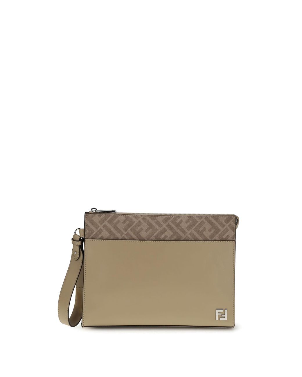 Fendi Natural Leather And Ff Canvas Clutch for men