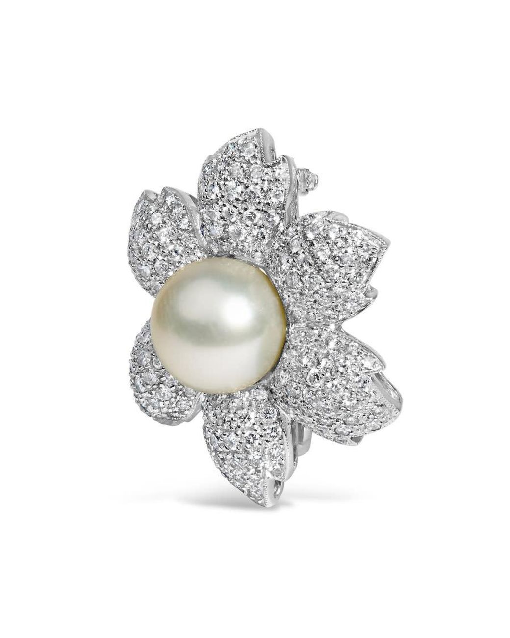 Haus of Brilliance Metallic 18K 2 3/4 Cttw Diamond And 12.5 Mm Cultured Freshwater Pearl Floral Brooch Pin for men