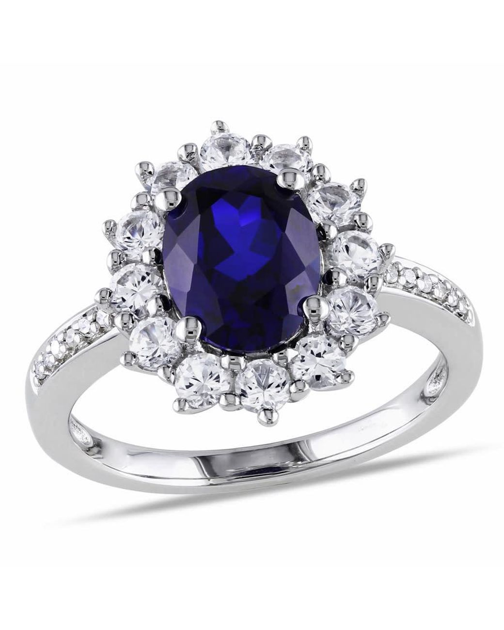 Amour Metallic Halo Diamond And 4 Ct Tgw Created And Sapphire Ring for men