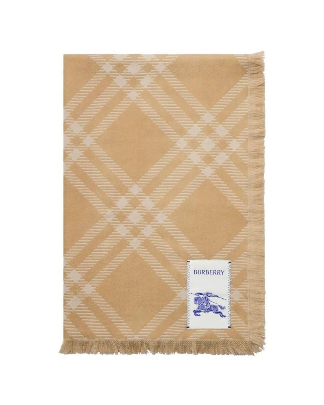 Burberry Natural Wide Check Pattern Wool Silk Scarf
