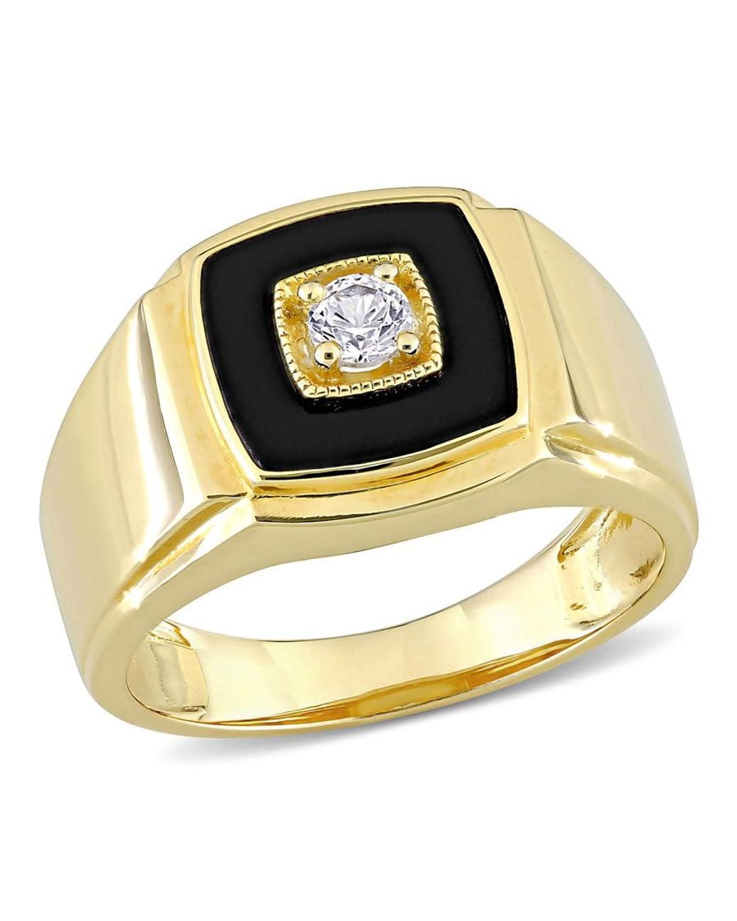 Amour Metallic 2 1/2 Ct Tgw Onyx And Created Sapphire Square Ring for men