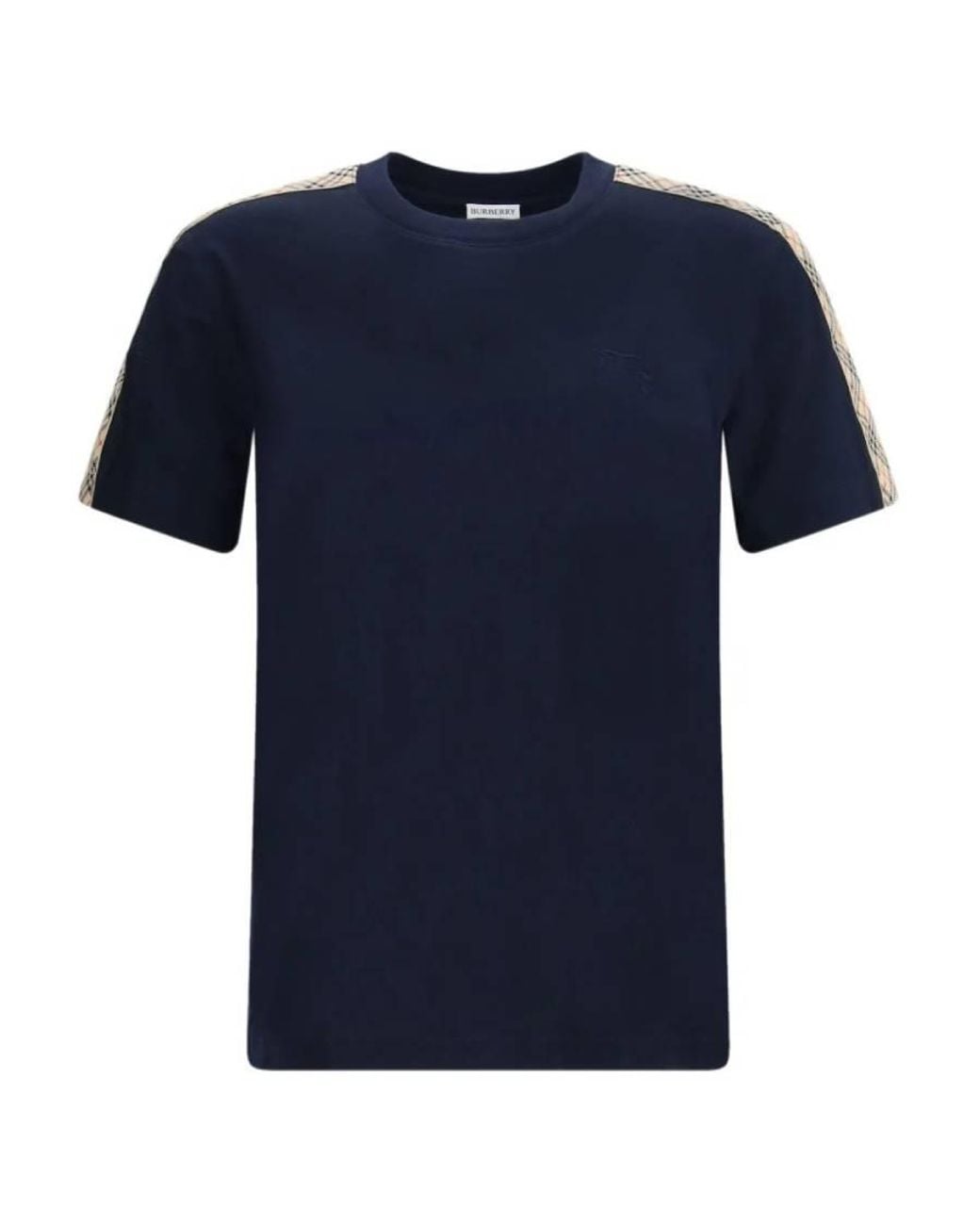 Burberry Blue Check Trim Cotton T-Shirt for men