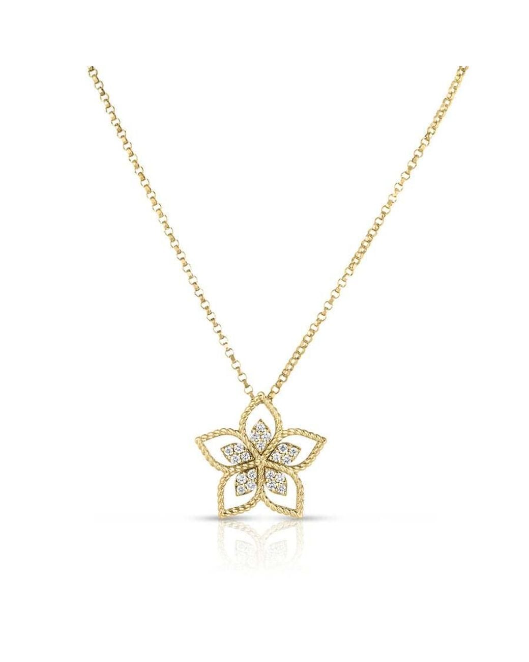 Roberto Coin Metallic 18K Vernazza Small Open Frame Diamond Flower Necklace 7773683Ay17X for men