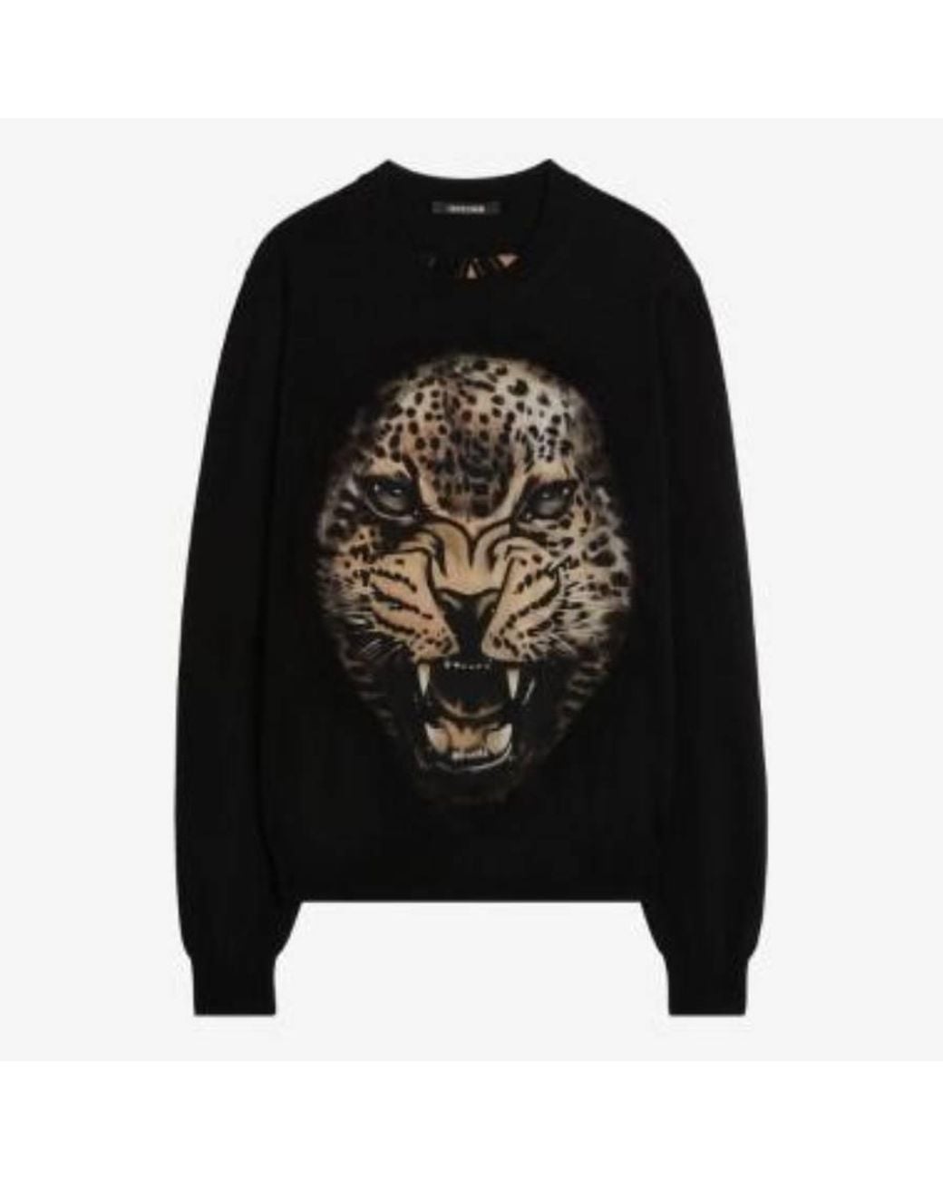Roberto Cavalli Black Wool Jaguar Graphic Sweater for men