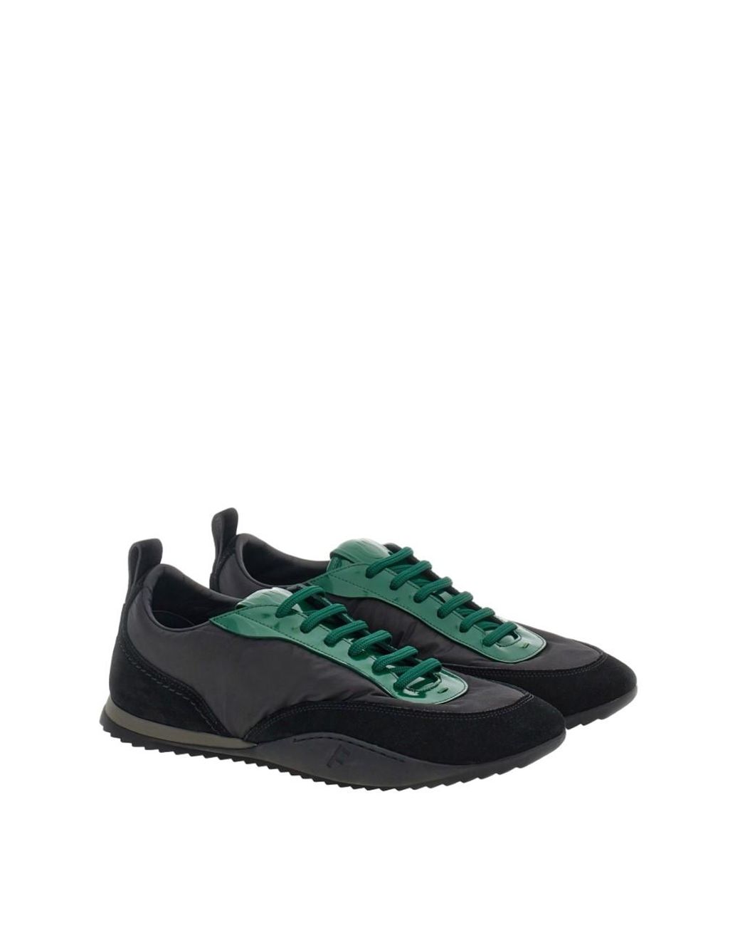 Ferragamo Green Patent Leather Trim Sneaker for men