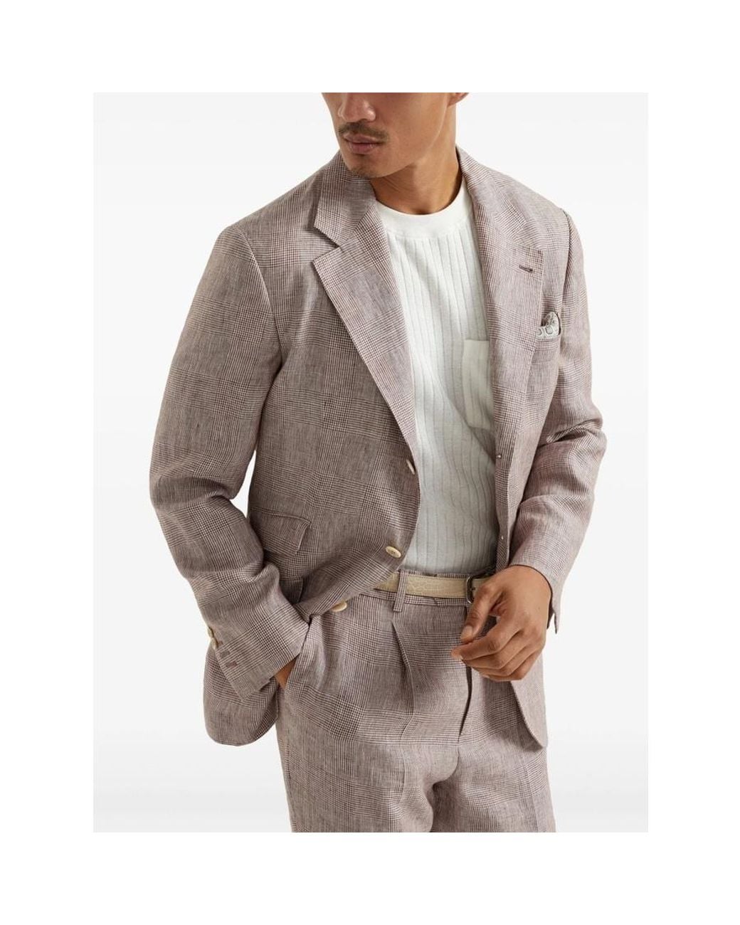 Brunello Cucinelli Gray Linen Check Blazer, Brand Size 48 (Us for men