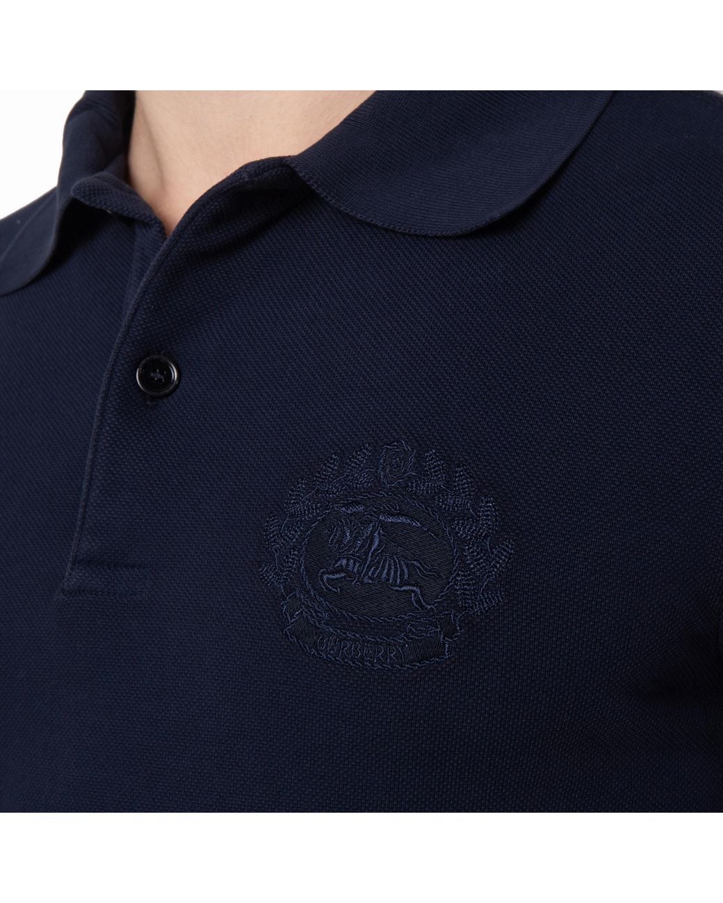 Burberry Blue Ekd-Embroidered Short Sleeved Cotton Polo Shirt for men