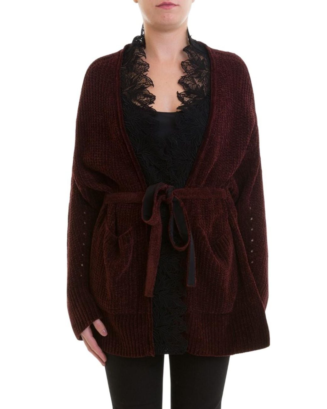 Roberto Cavalli Purple Fishermans Rib Silk Lace Trim Cardigan, Brand Size 40 Us for men