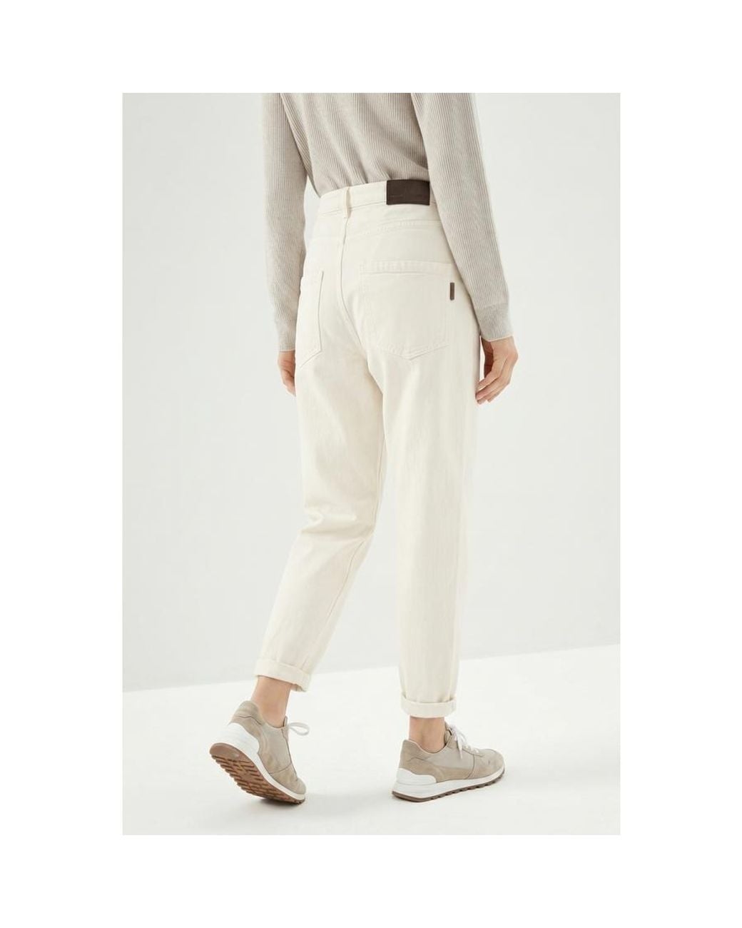 Brunello Cucinelli Natural Off Relaxed Cotton Trousers, Brand Size 44 (Us for men