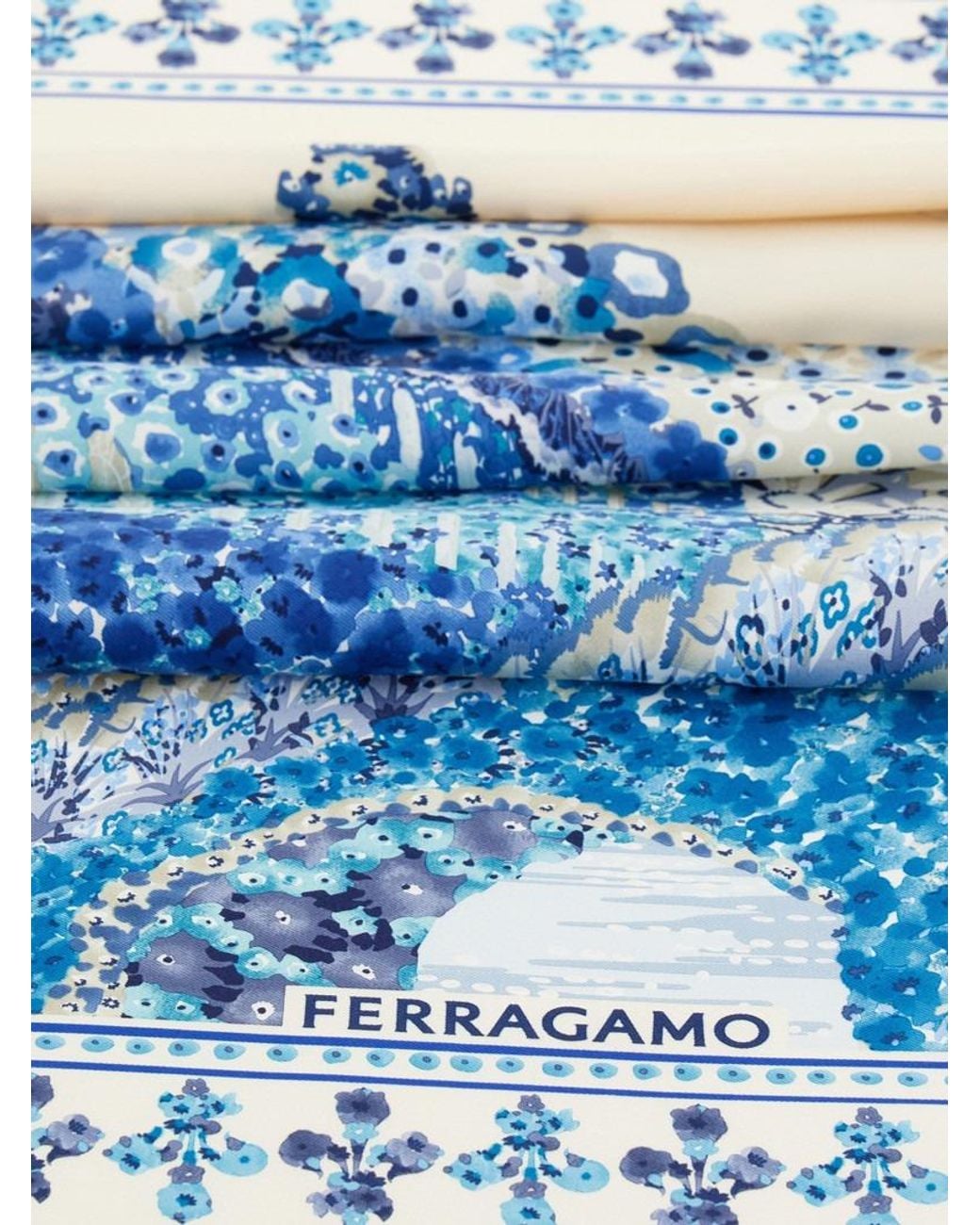 Ferragamo Blue Palazzo Print Sqaure Silk Scarf for men