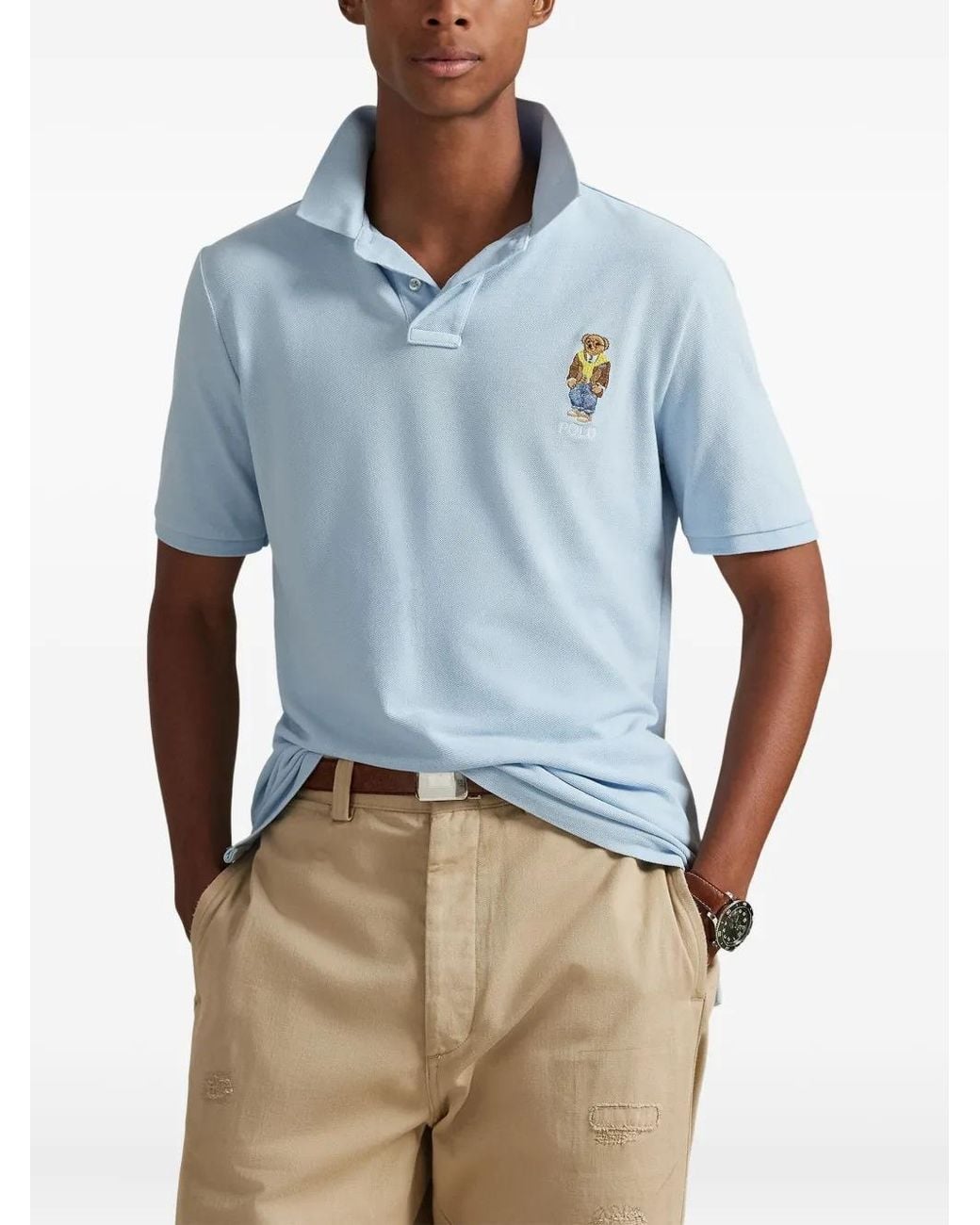 Polo Ralph Lauren Blue Polo Bear Mesh Polo Shirt for men