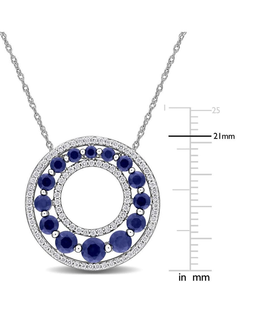 Created Forever Blue 1 4/5Ct Tgw Created Sapphire And 1/3Ct Tw Lab Grown Diamond Circle Pendant With Chain for men