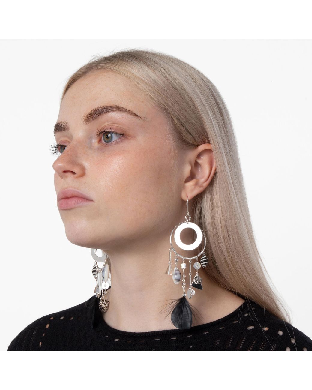 Tory Burch Metallic Natural Feather Galaxy Hoop Earring for men