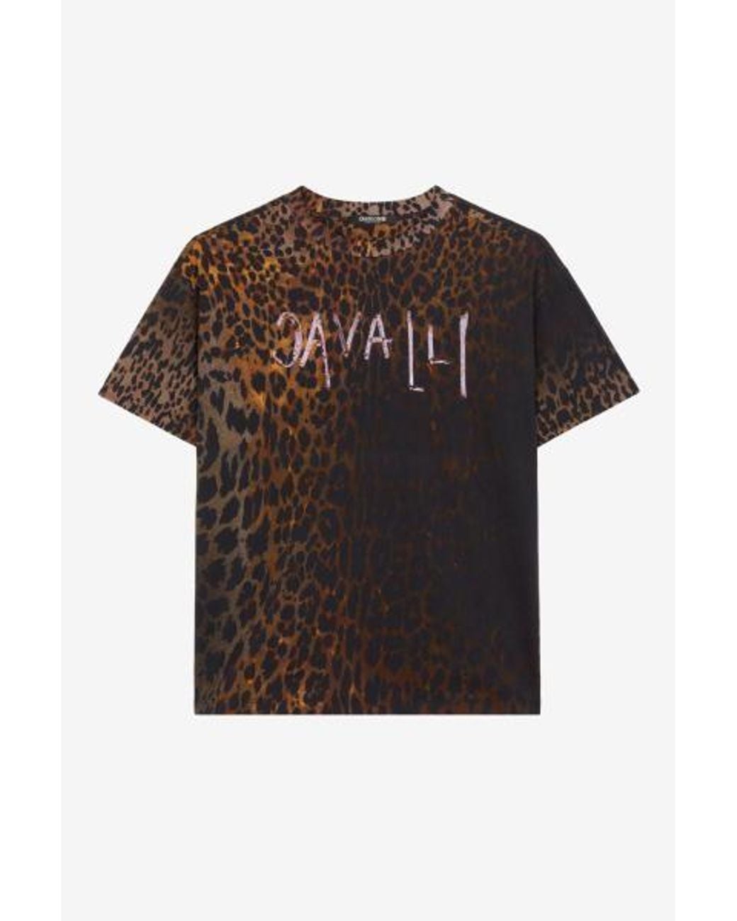 Roberto Cavalli Black Leopard Print Cotton T-Shirt for men