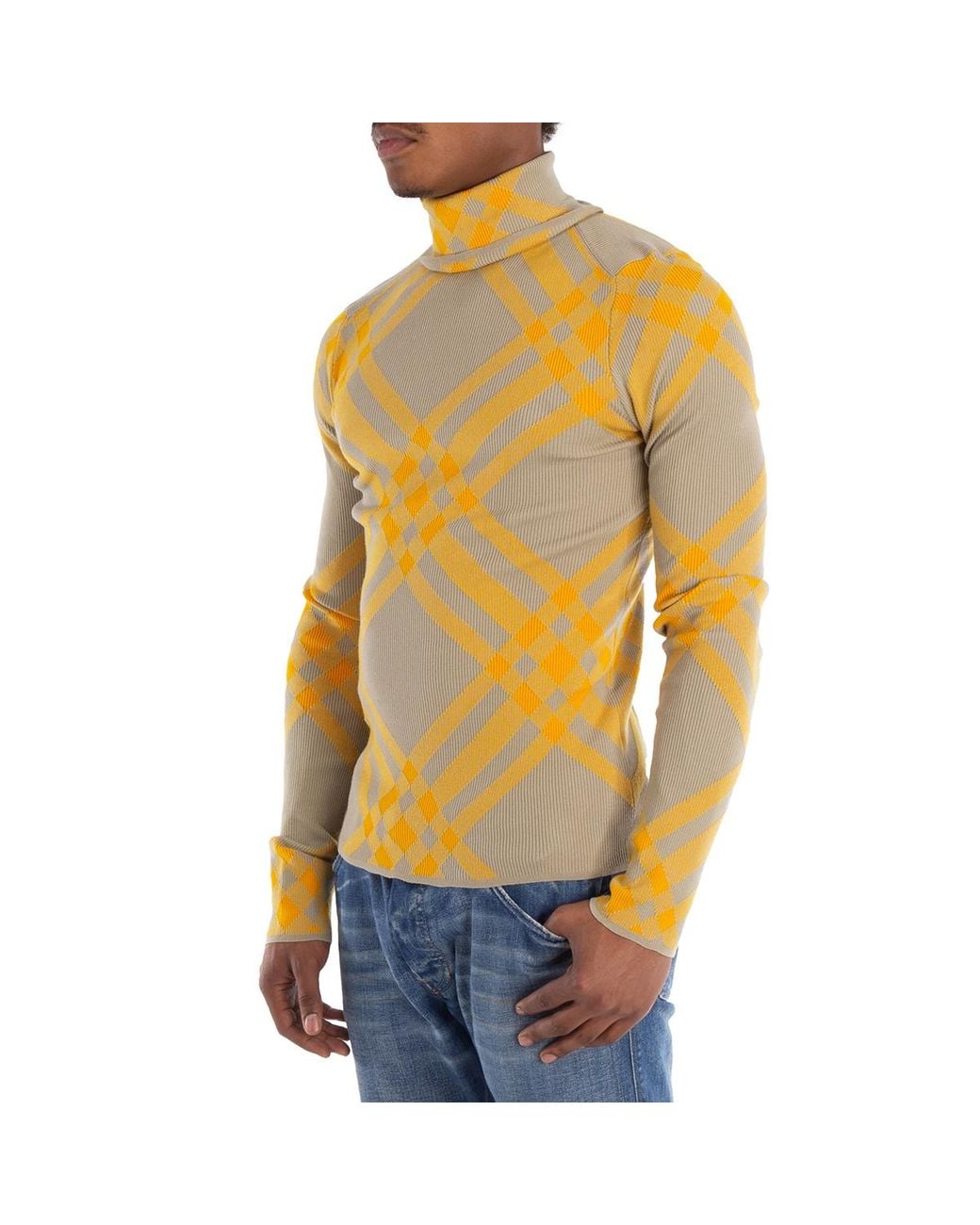 Burberry Yellow Checked Wool-Blend Jumper for men