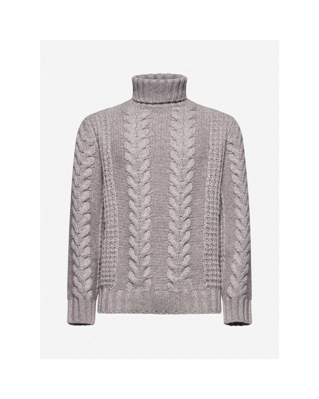 Brunello Cucinelli Gray Taupe Cable Knit Turtleneck Sweater, Brand Size 44 (Us for men