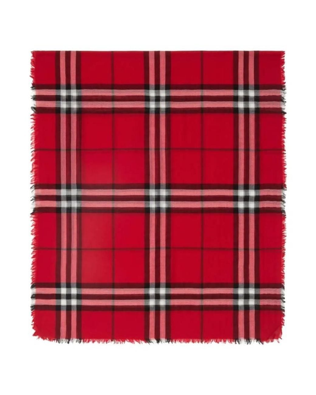Burberry Red Wide Check Wool Fringed Scarf for men