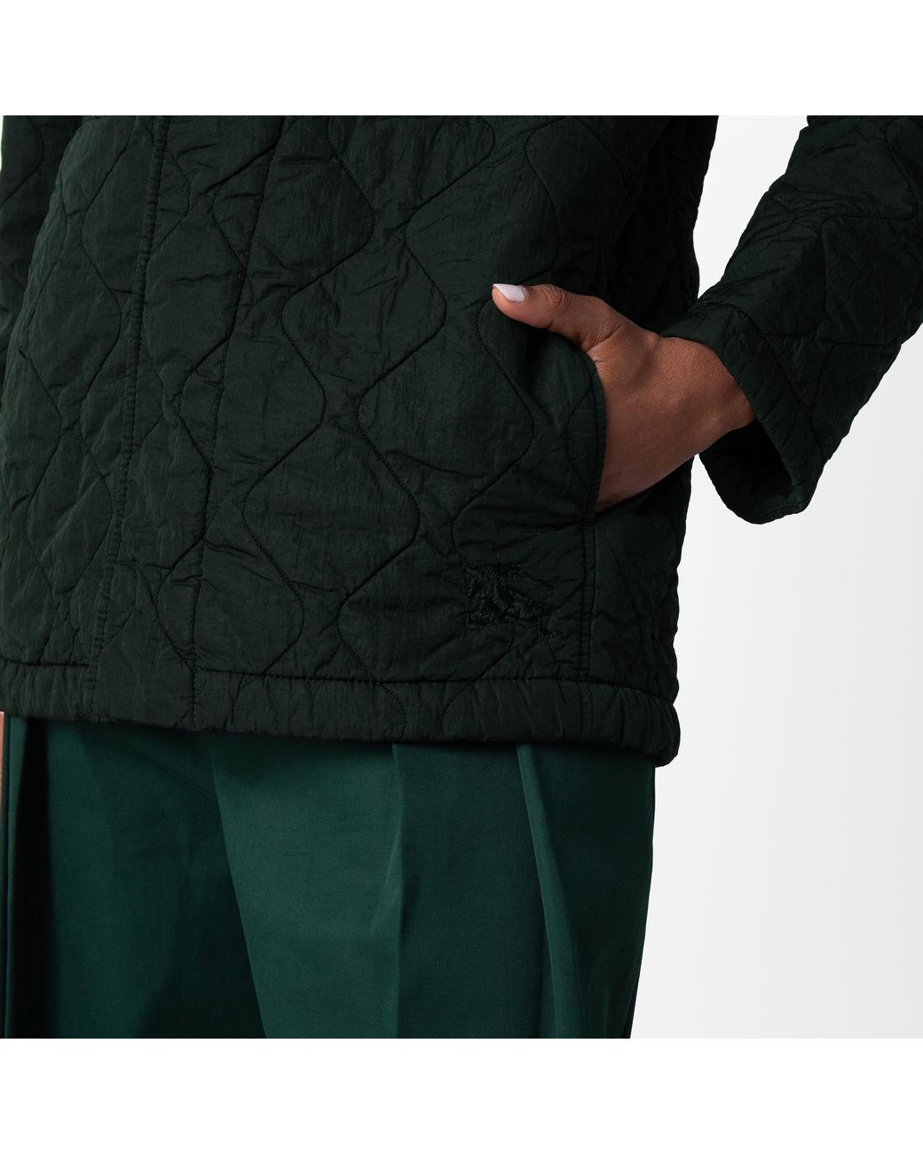 Burberry Green Quilted Snap-Button Coat for men