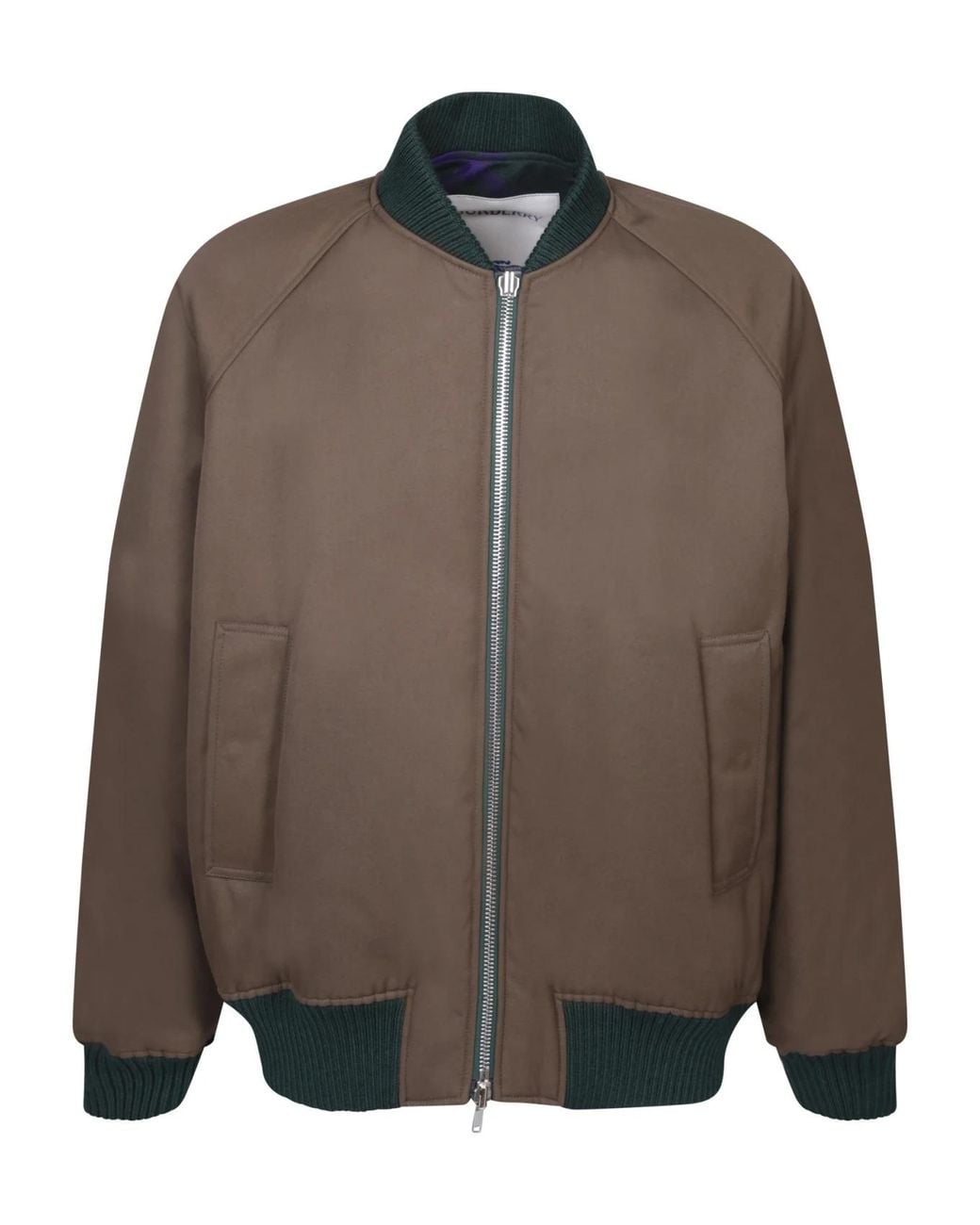 Burberry Green Checked Reversible Bomber Jacket With Zipper for men