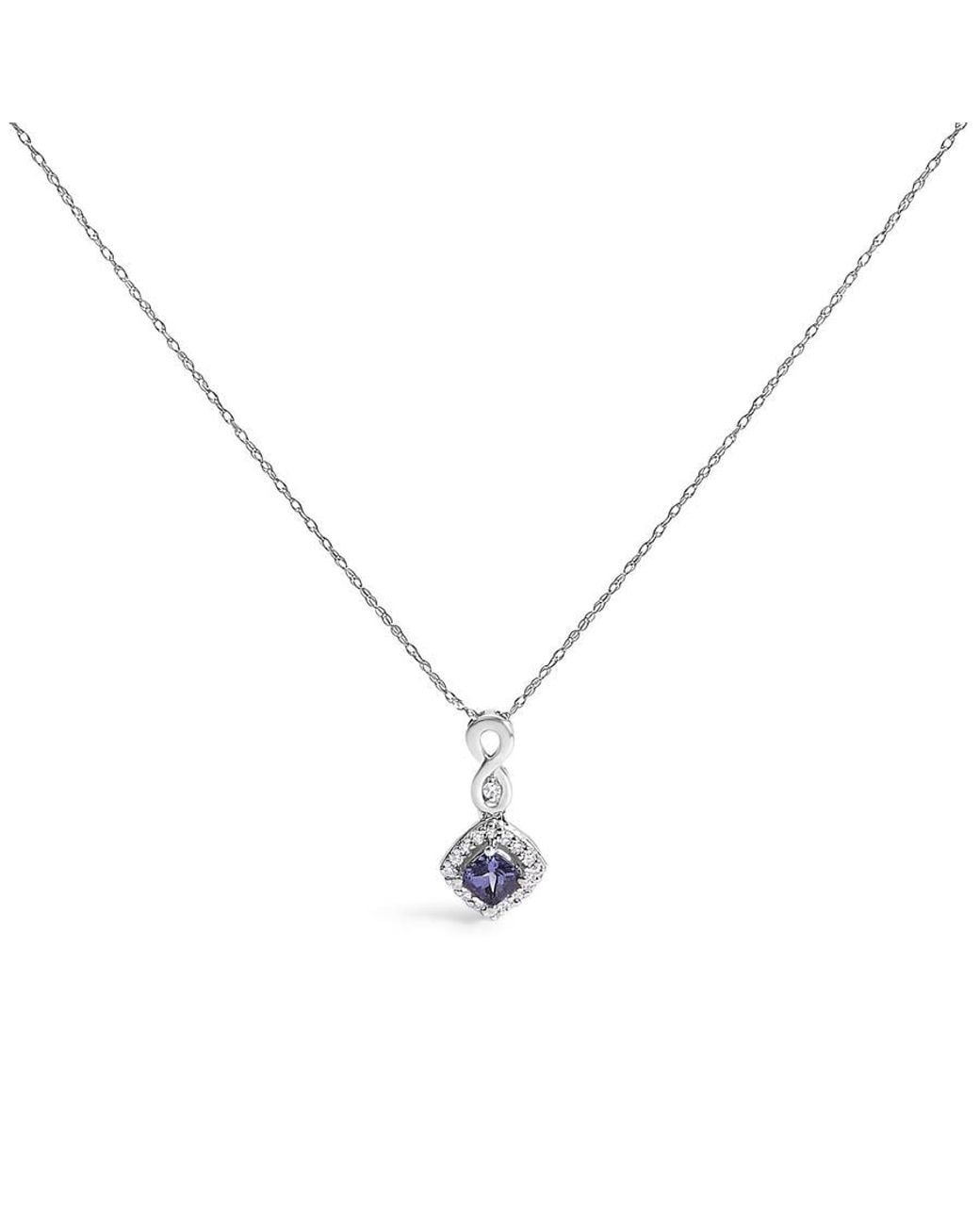 Haus of Brilliance Metallic 10K Tanzanite And Diamond Accent Cushion Drop Pendant Necklace for men