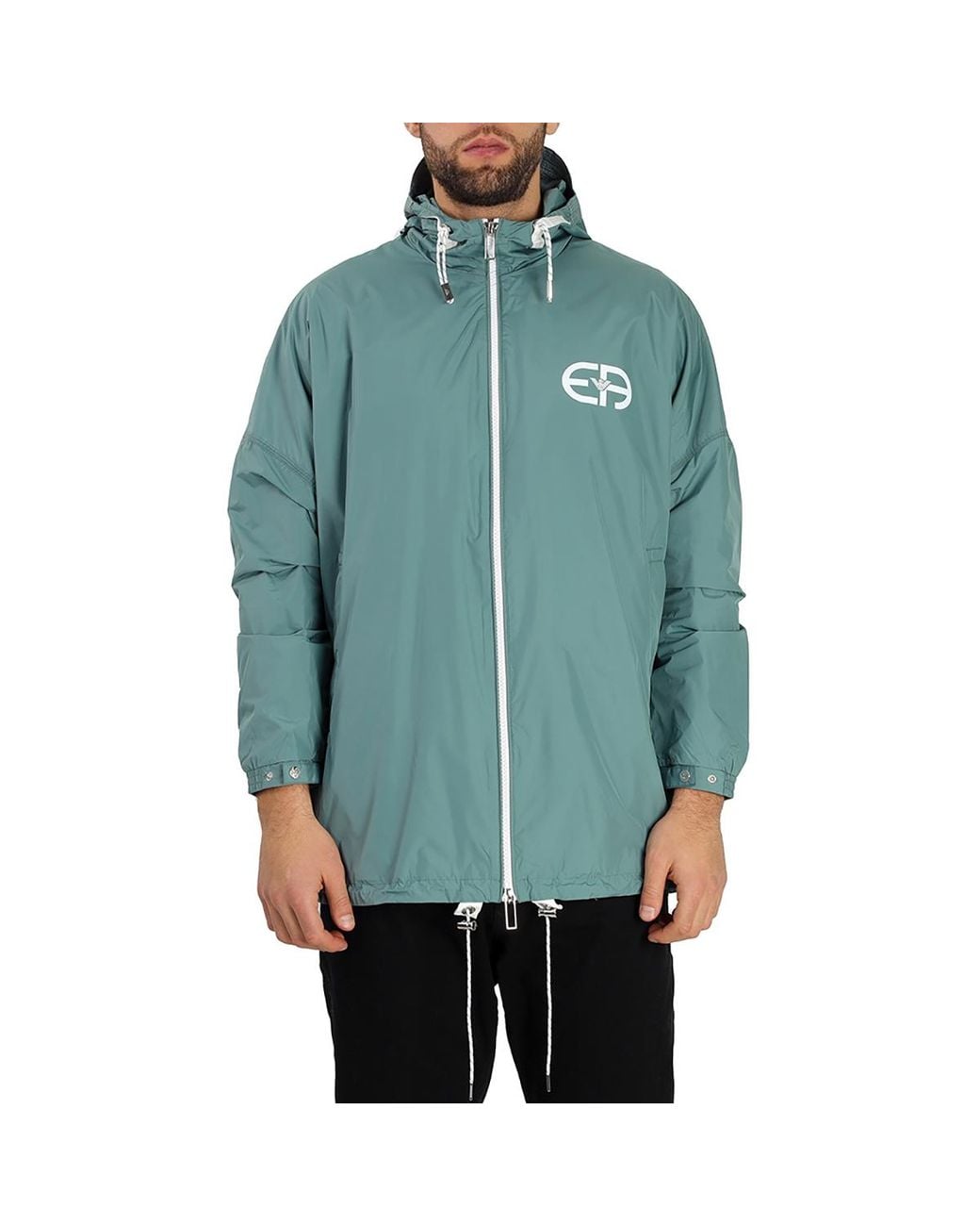 Emporio Armani Green Logo Print Hooded Blouson Jacket for men
