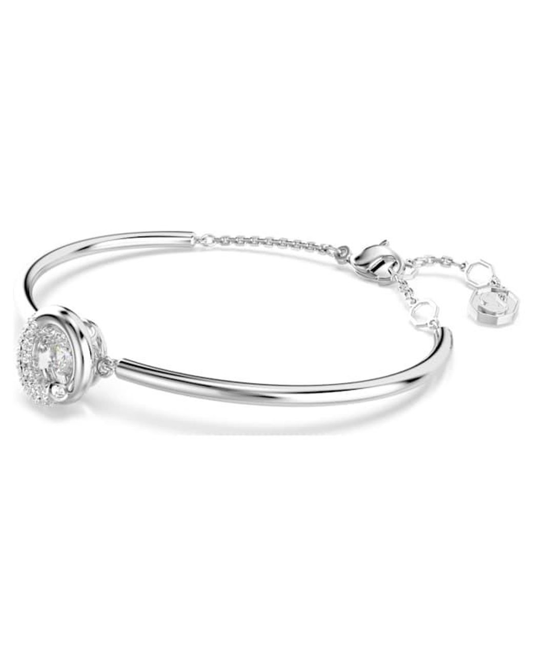 Swarovski White Dextera Round Cut Rhodium Plated Bangle for men