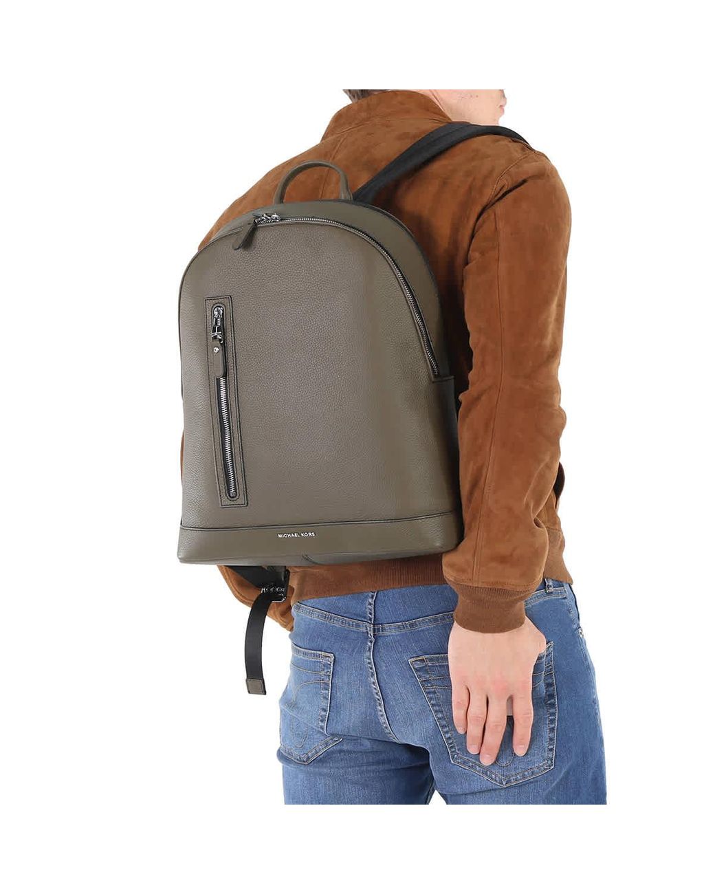 Michael Kors Hudson Slim Pebbled Leather Backpack in Green for Men