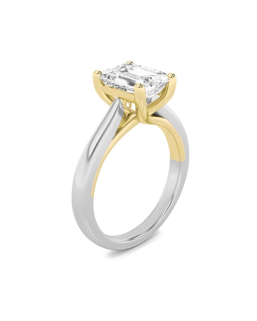 Mure And Co Metallic 2Ctw Emerald Shaped Lab Grown Diamond (F/Vs) Two Tone Cathedral Shank Engagement Ring for men