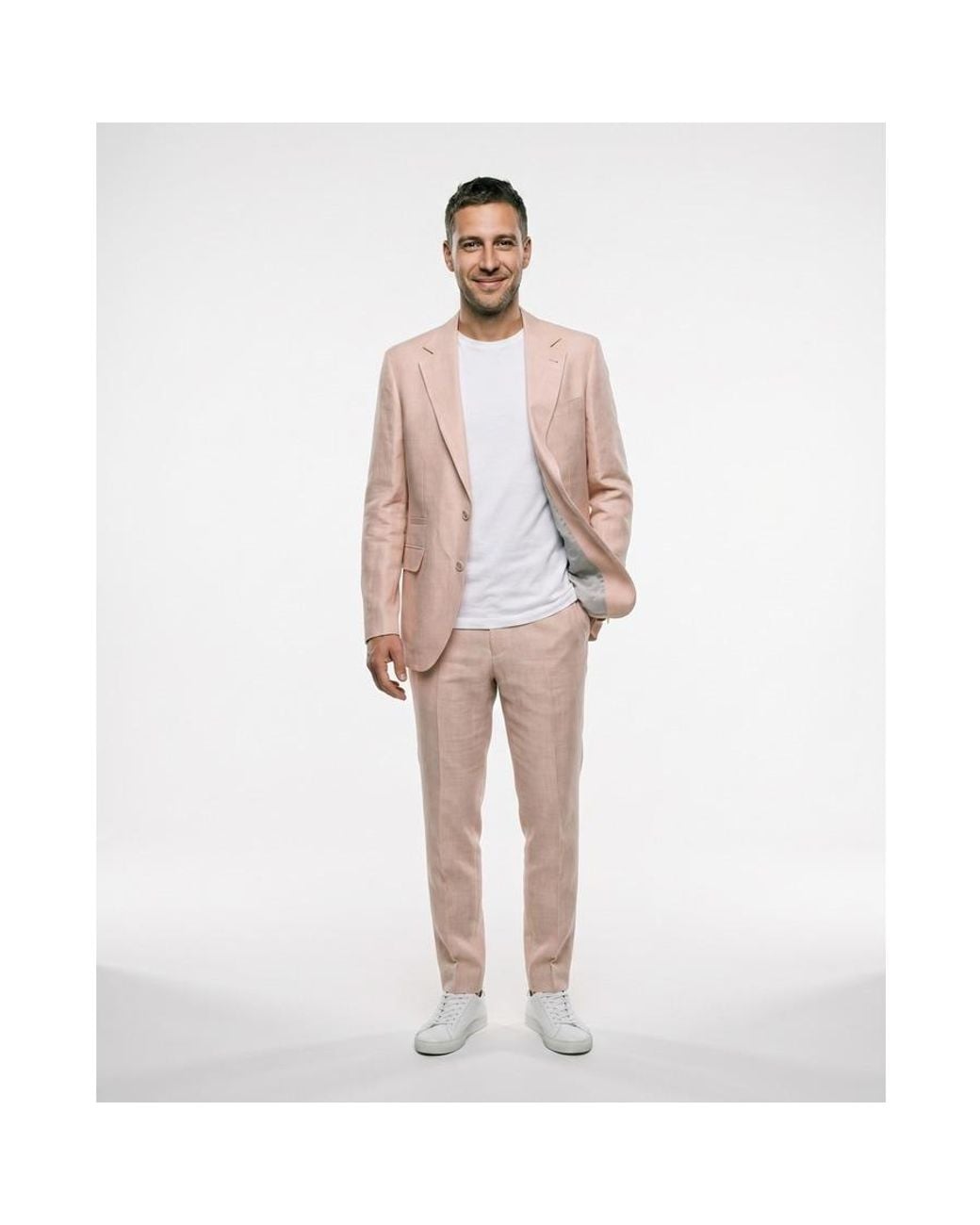 Brunello Cucinelli Pink Papaya Wool Linen Blend Suit, Brand Size 46 (Us for men