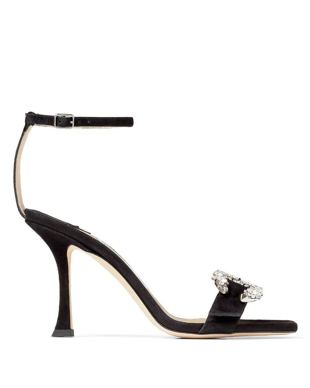 Jimmy Choo Black Marsai 90 Suede Crystal-Buckle Sandals, Brand Size 35 Us