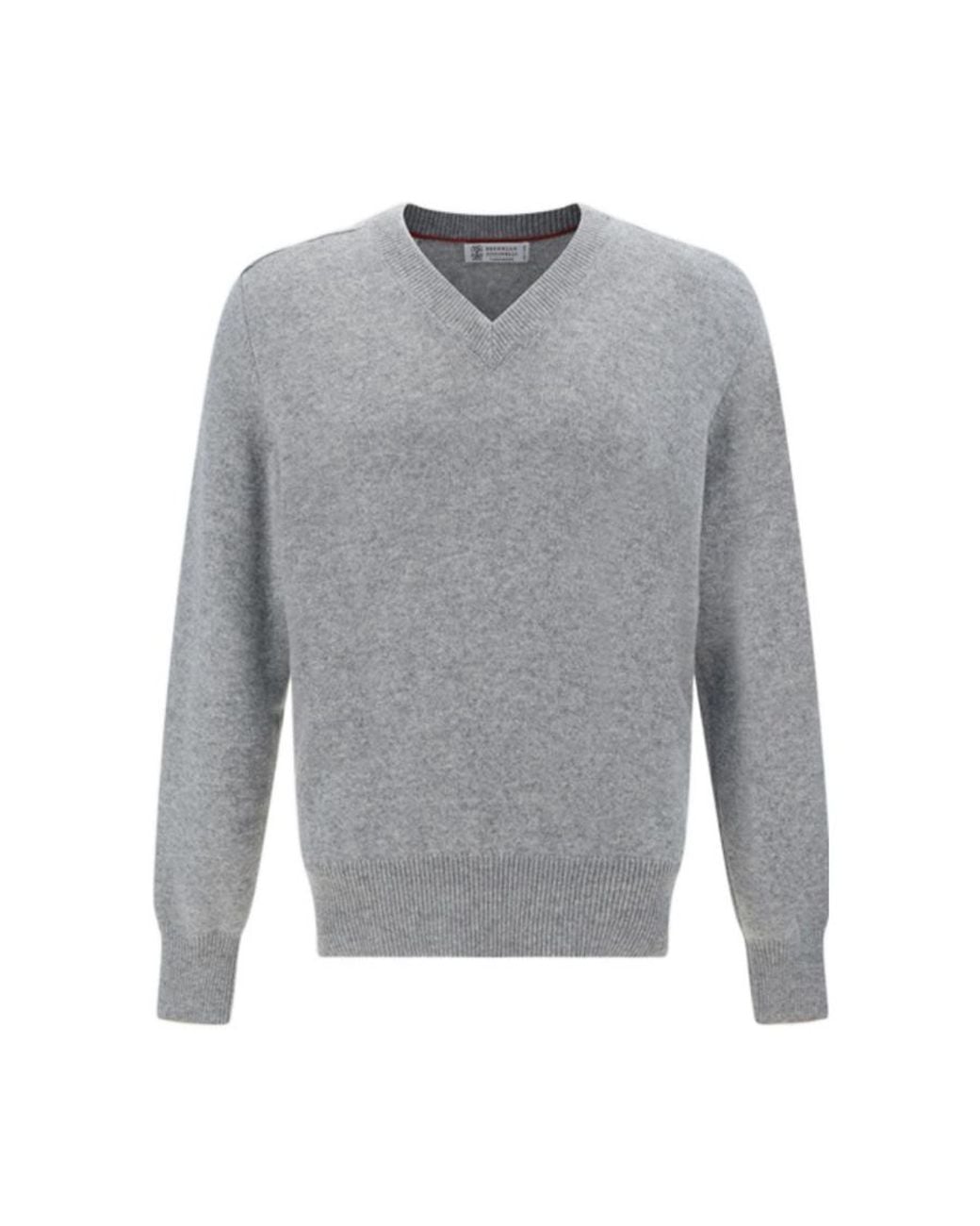 Brunello Cucinelli Gray Light Cashmere V-Neck Sweater, Brand Size 48 (Us for men