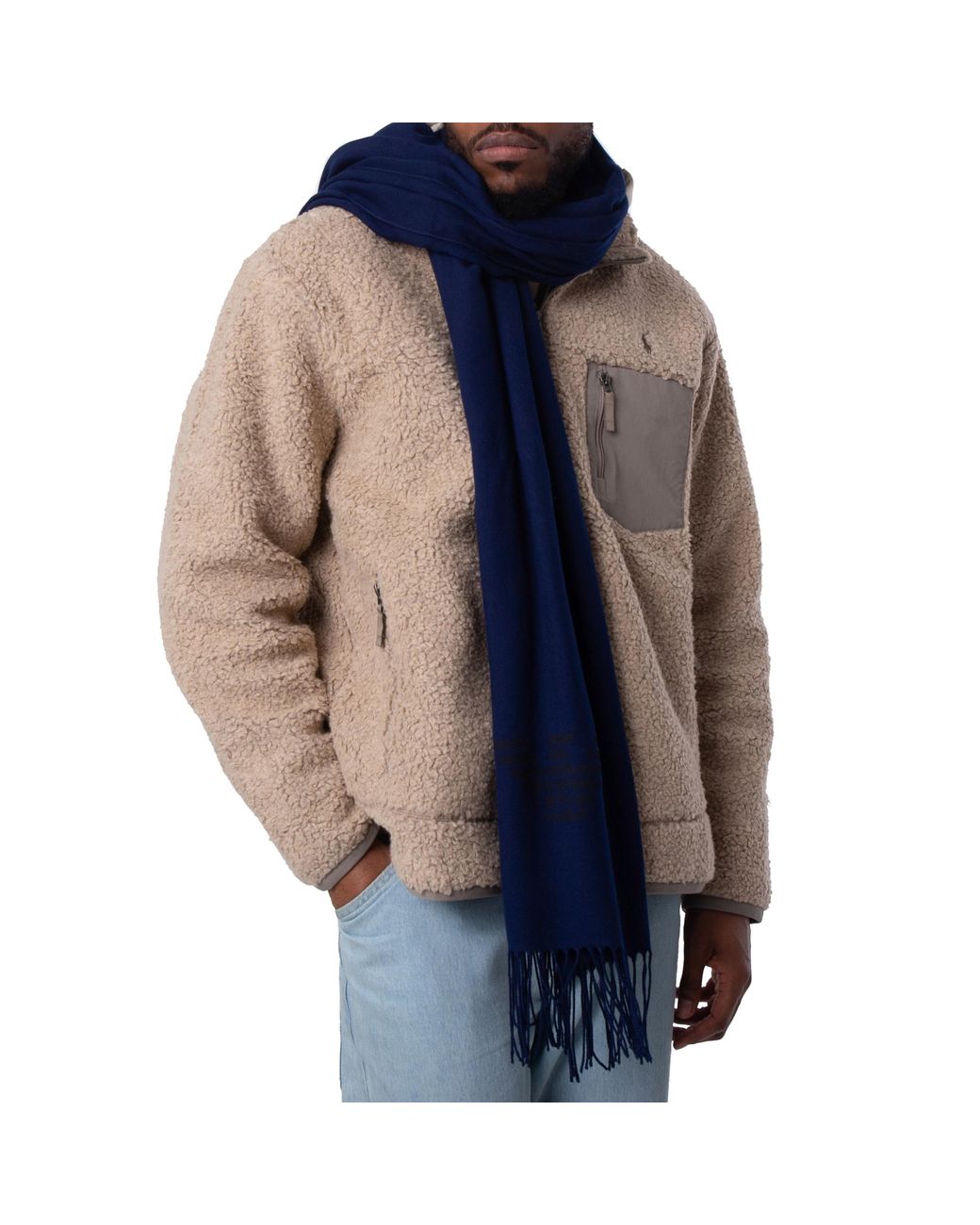 Emporio Armani Blue Eagle Print Fringed Scarf for men