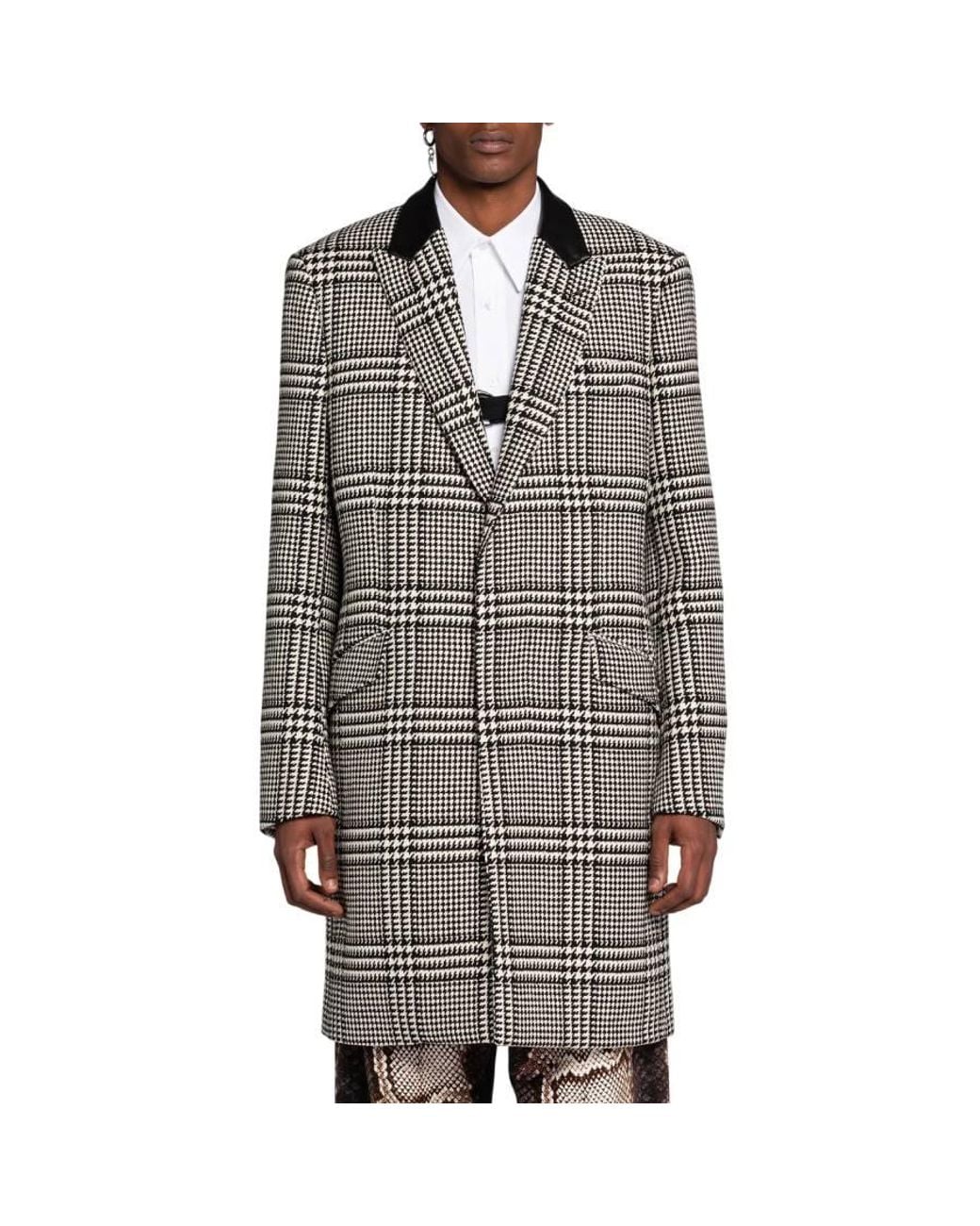 Roberto Cavalli Gray Houndstooth Single-Breasted Coat, Brand Size 48 Us for men