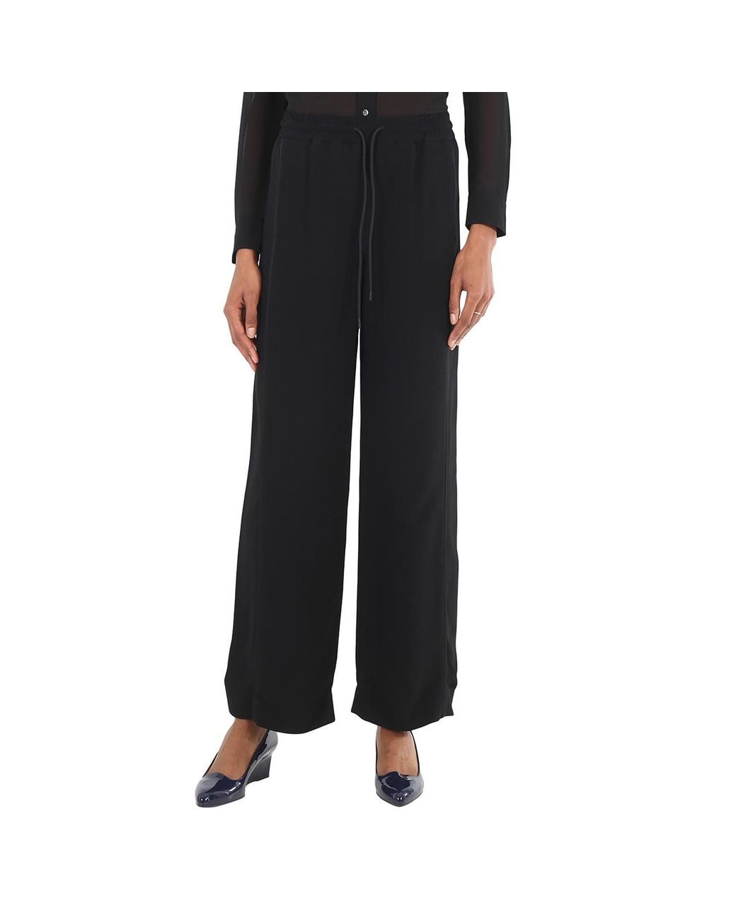 Burberry Black Ladies High-Waisted Wide-Leg Trousers, Brand Size 4 (Us