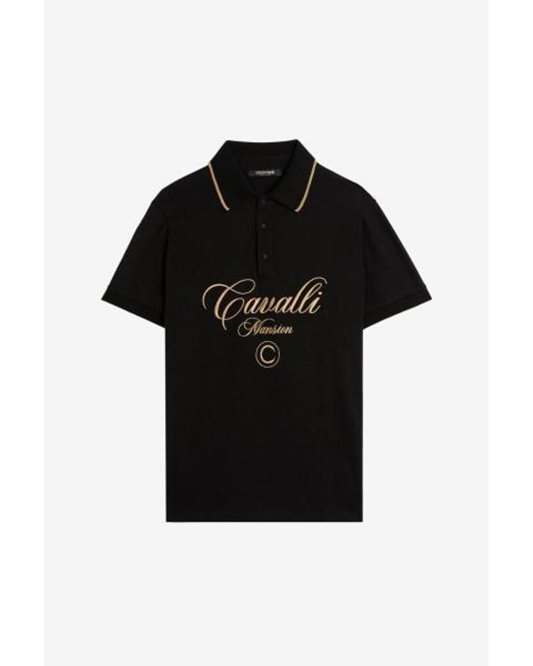 Roberto Cavalli Black Logo-Embroidered Cotton Polo Shirt for men