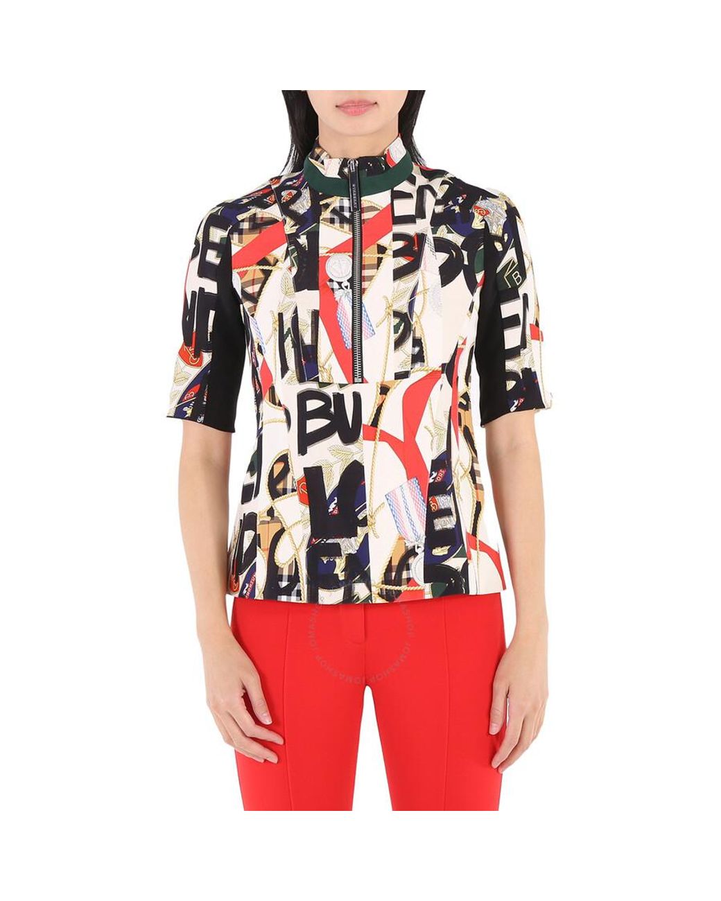 Burberry Graffiti Archive Scarf Print Silk Wool Half zip Top in Red Lyst UK
