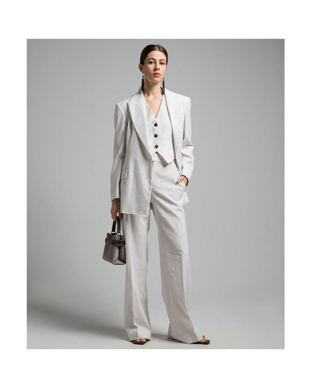 Brunello Cucinelli White Striped Linen Cotton Trousers, Brand Size 44 (Us for men