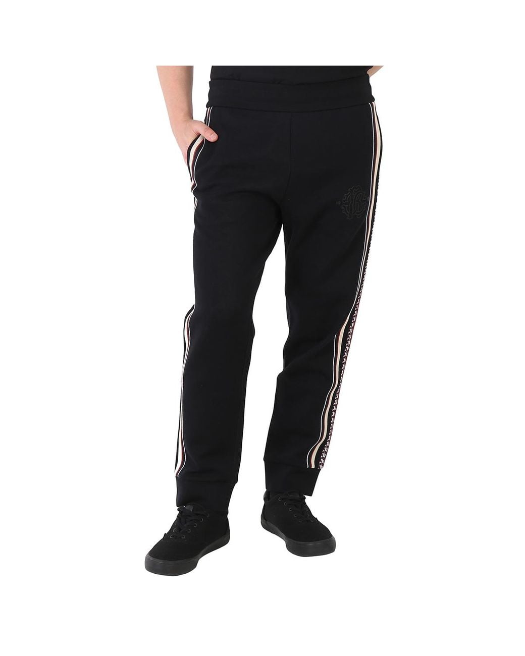 Roberto Cavalli Black Side Striped Trackpants for men