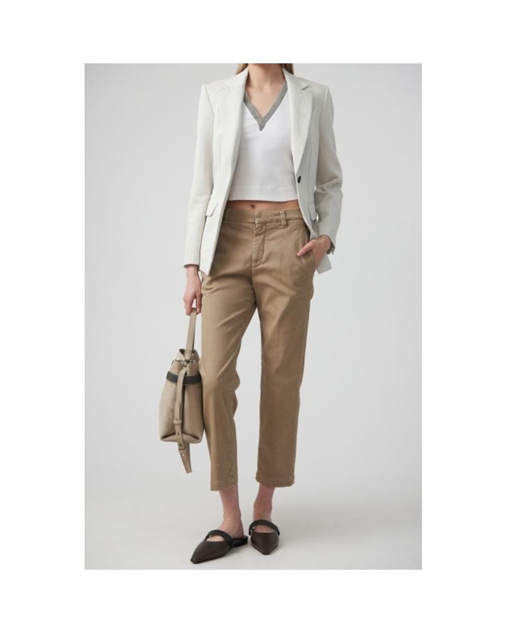 Brunello Cucinelli White Light Taupe Cotton Straight Trousers, Brand Size 36 (Us for men