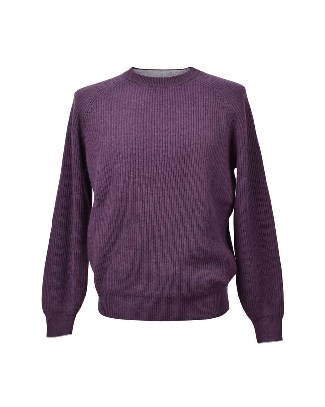 Brunello Cucinelli Purple Plum Cashmere Crew Neck Sweater, Brand Size 50 (Us for men