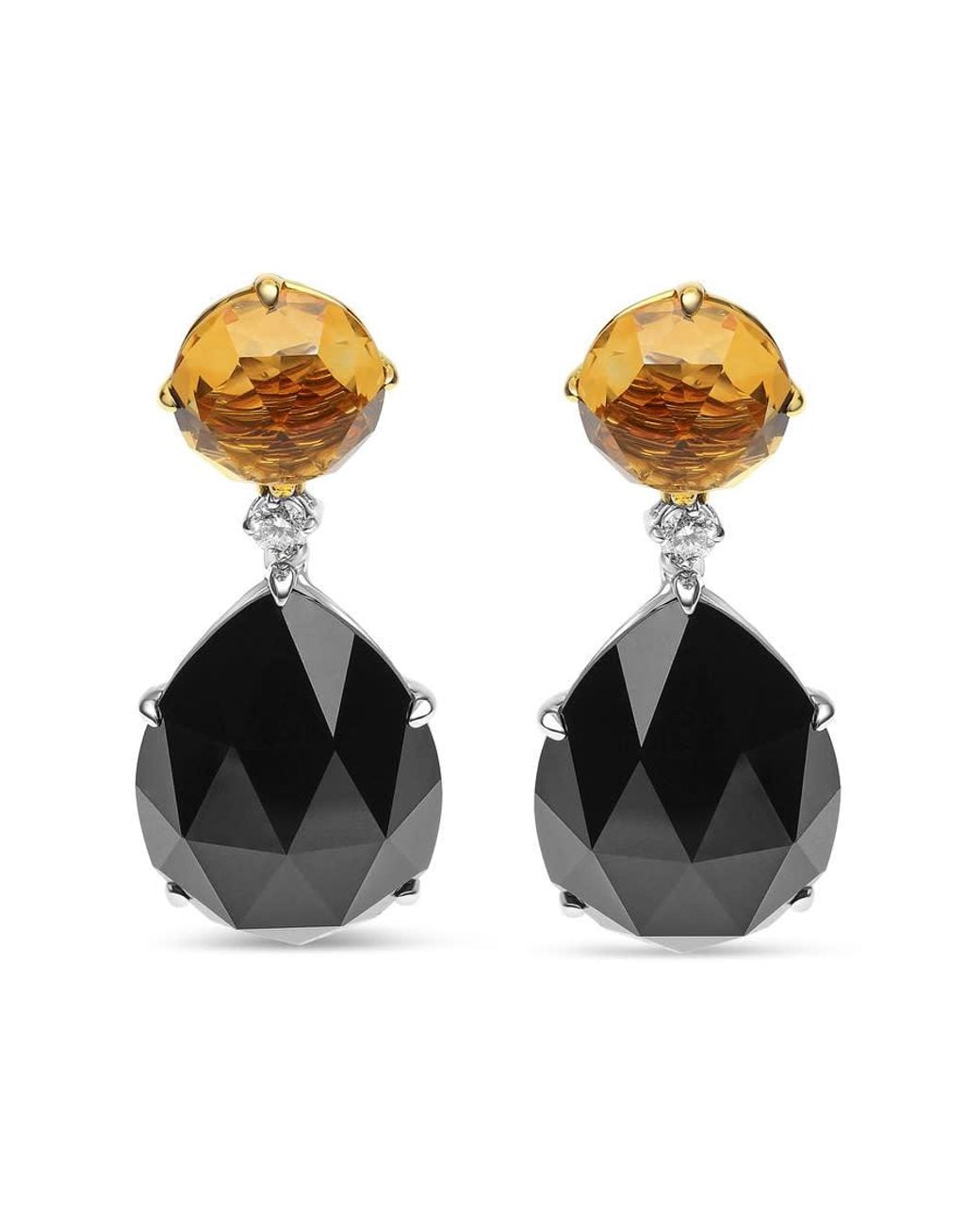 Haus of Brilliance Multicolor 18K And 1/5 Cttw Diamond With Round Citrine And 20X15Mm Pear Cut Onyx Gemstone Dangle Earring (G-H, Si1-Si2) for men