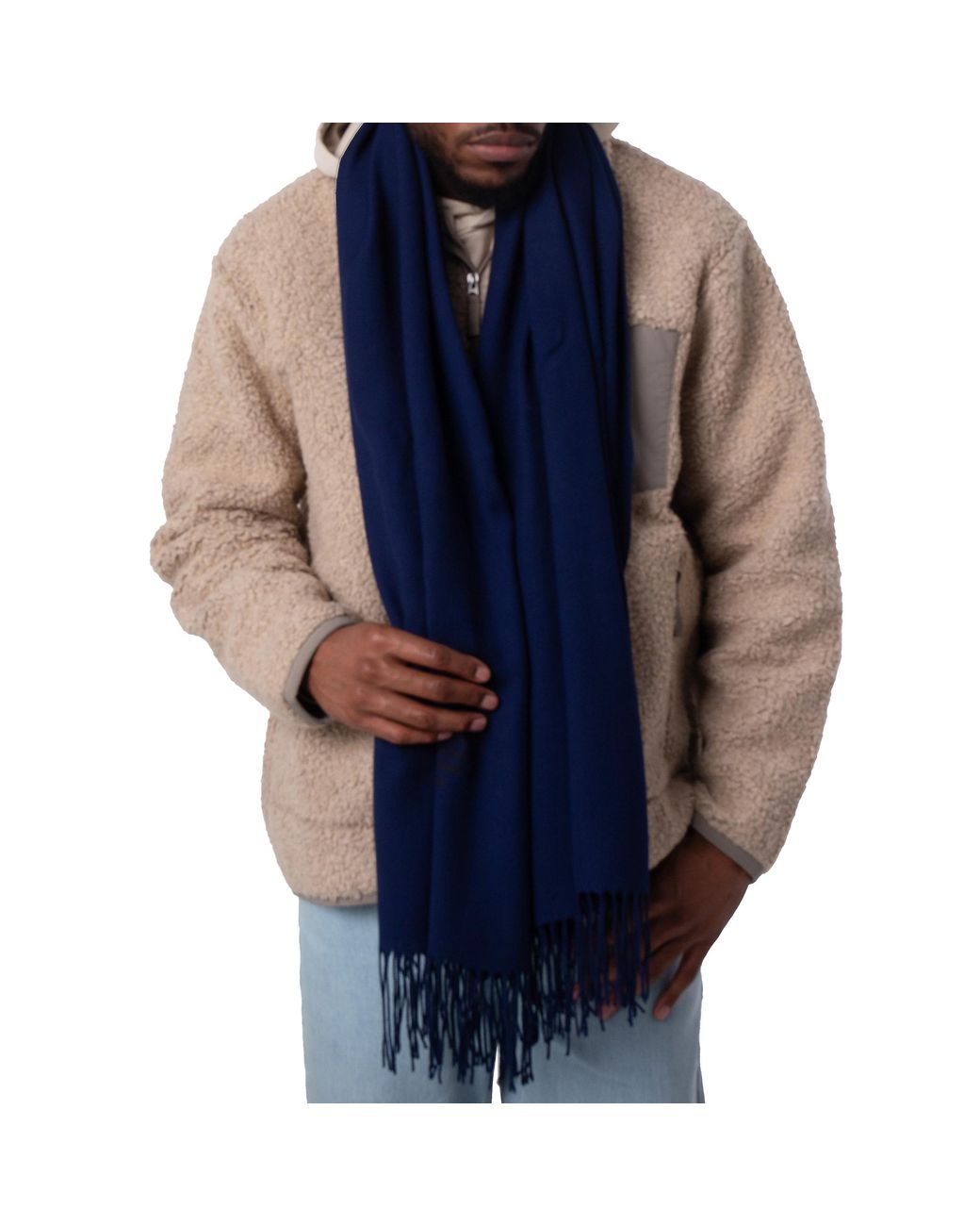 Emporio Armani Blue Eagle Print Fringed Scarf for men